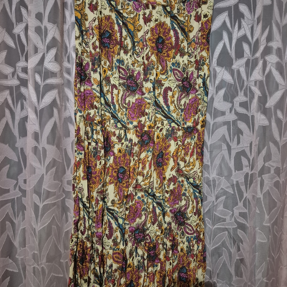 Jessica Simpson Cream Maxi Skirt with Pink, Teal & Gold Floral Print